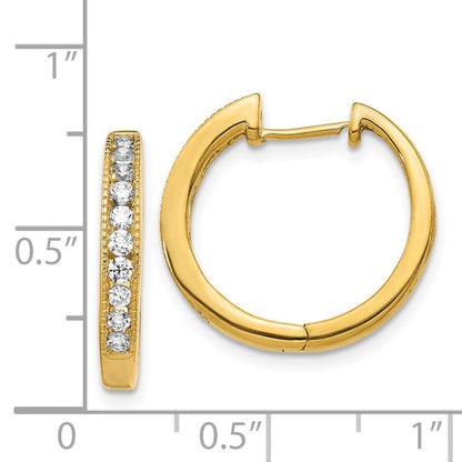 Solid 14k Yellow Gold Simulated CZ Hinged Hoop Earrings