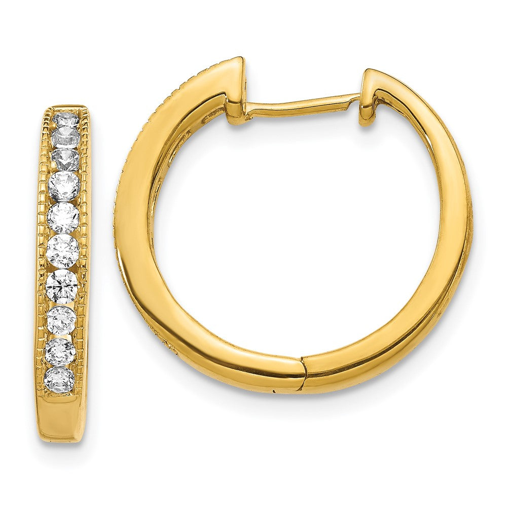 Solid 14k Yellow Gold Simulated CZ Hinged Hoop Earrings