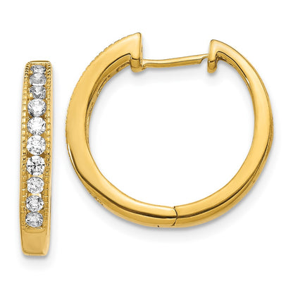 Solid 14k Yellow Gold Simulated CZ Hinged Hoop Earrings