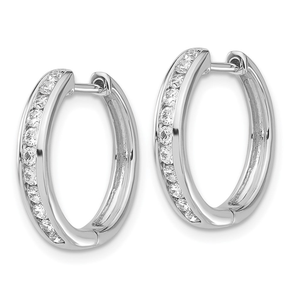 Solid 14k White Gold Simulated CZ Hinged Hoop Earrings