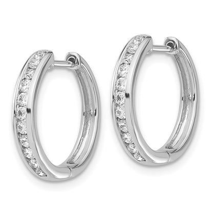 Solid 14k White Gold Simulated CZ Hinged Hoop Earrings