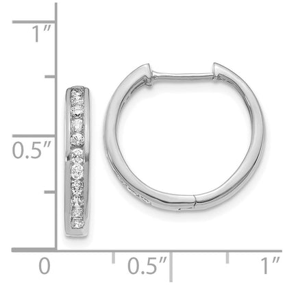 Solid 14k White Gold Simulated CZ Hinged Hoop Earrings
