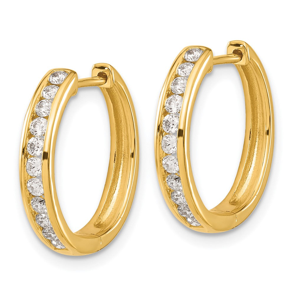Solid 14k Yellow Gold Simulated CZ Hinged Hoop Earrings