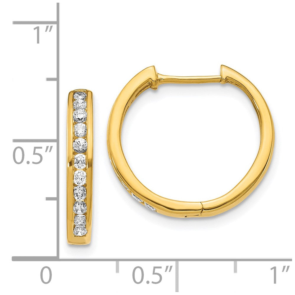Solid 14k Yellow Gold Simulated CZ Hinged Hoop Earrings