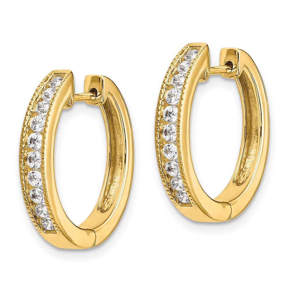 Solid 14k Yellow Gold Simulated CZ Hinged Hoop Earrings
