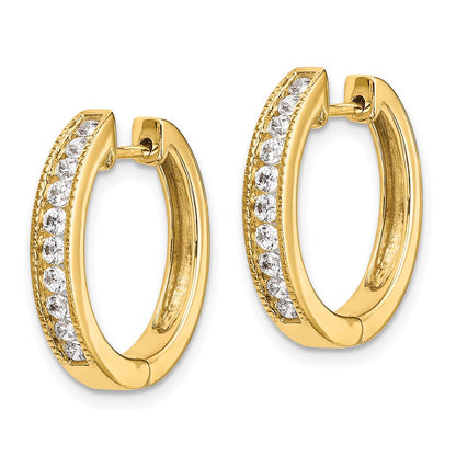 Solid 14k Yellow Gold Simulated CZ Hinged Hoop Earrings