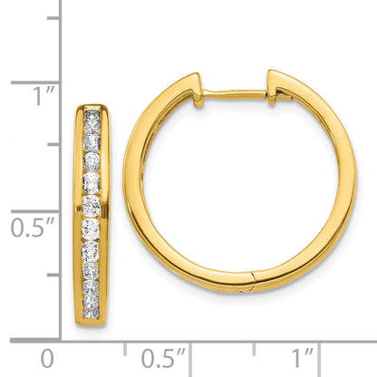 Solid 14k Yellow Gold Simulated CZ Hinged Hoop Earrings