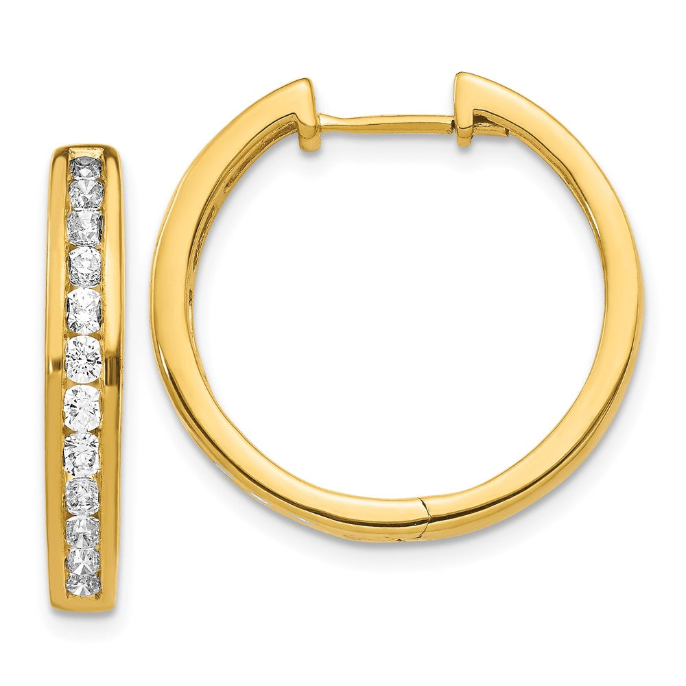 Solid 14k Yellow Gold Simulated CZ Hinged Hoop Earrings