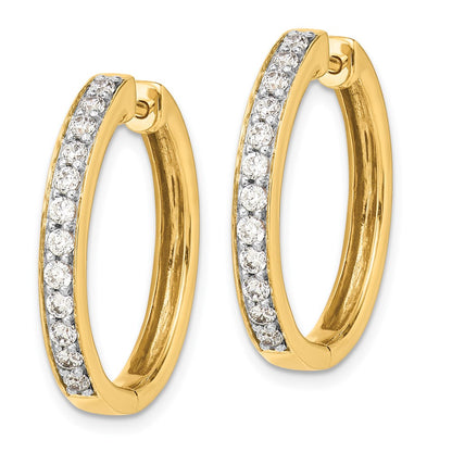 Solid 14k Yellow Gold Simulated CZ Hinged Hoop Earrings