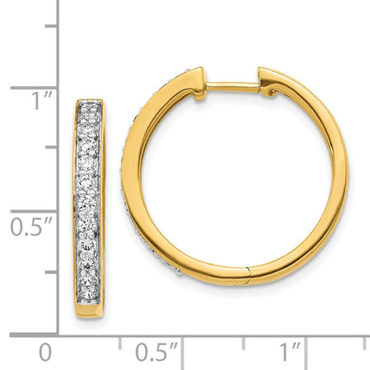 Solid 14k Yellow Gold Simulated CZ Hinged Hoop Earrings