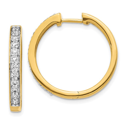 Solid 14k Yellow Gold Simulated CZ Hinged Hoop Earrings
