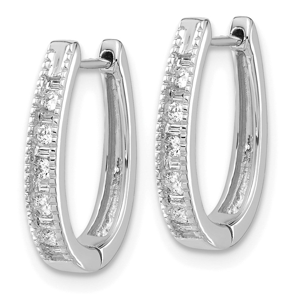 Solid 14k White Gold Simulated CZ Oval Hinged Hoop Earrings