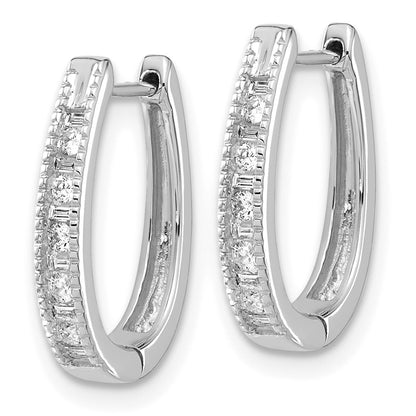 Solid 14k White Gold Simulated CZ Oval Hinged Hoop Earrings