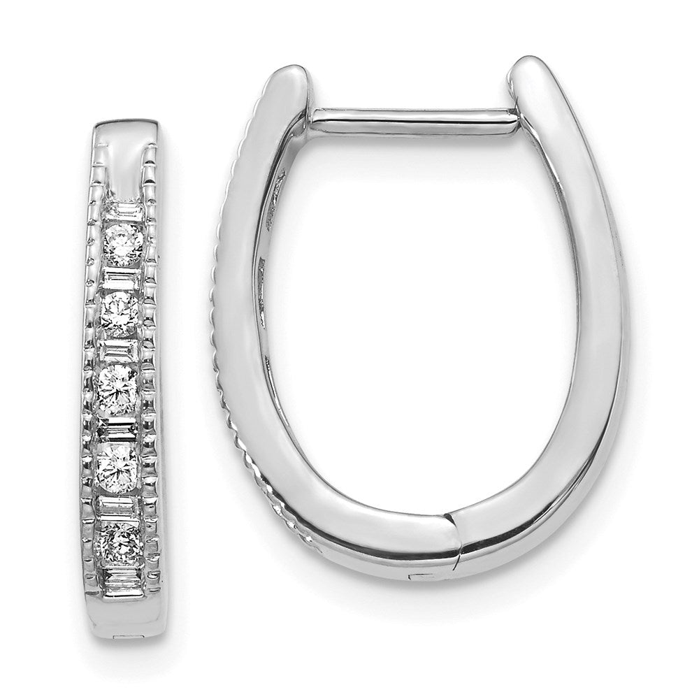 14k White Gold Real Diamond Oval Hinged Hoop Earrings EM5368-025-WA