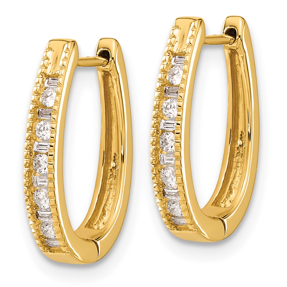 Solid 14k Yellow Gold Simulated CZ Oval Hinged Hoop Earrings