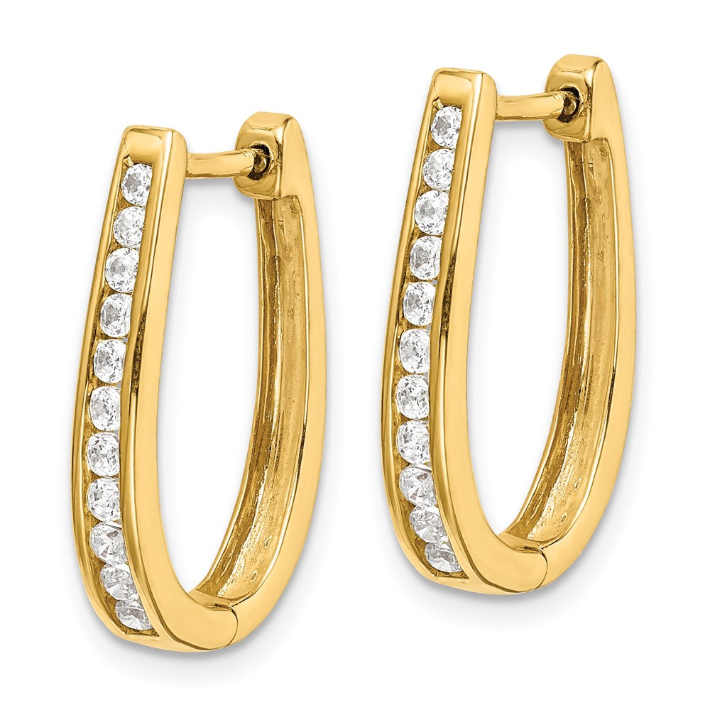 Solid 14k Yellow Gold Simulated CZ Oval Hinged Hoop Earrings