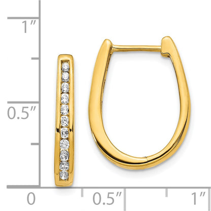 Solid 14k Yellow Gold Simulated CZ Oval Hinged Hoop Earrings