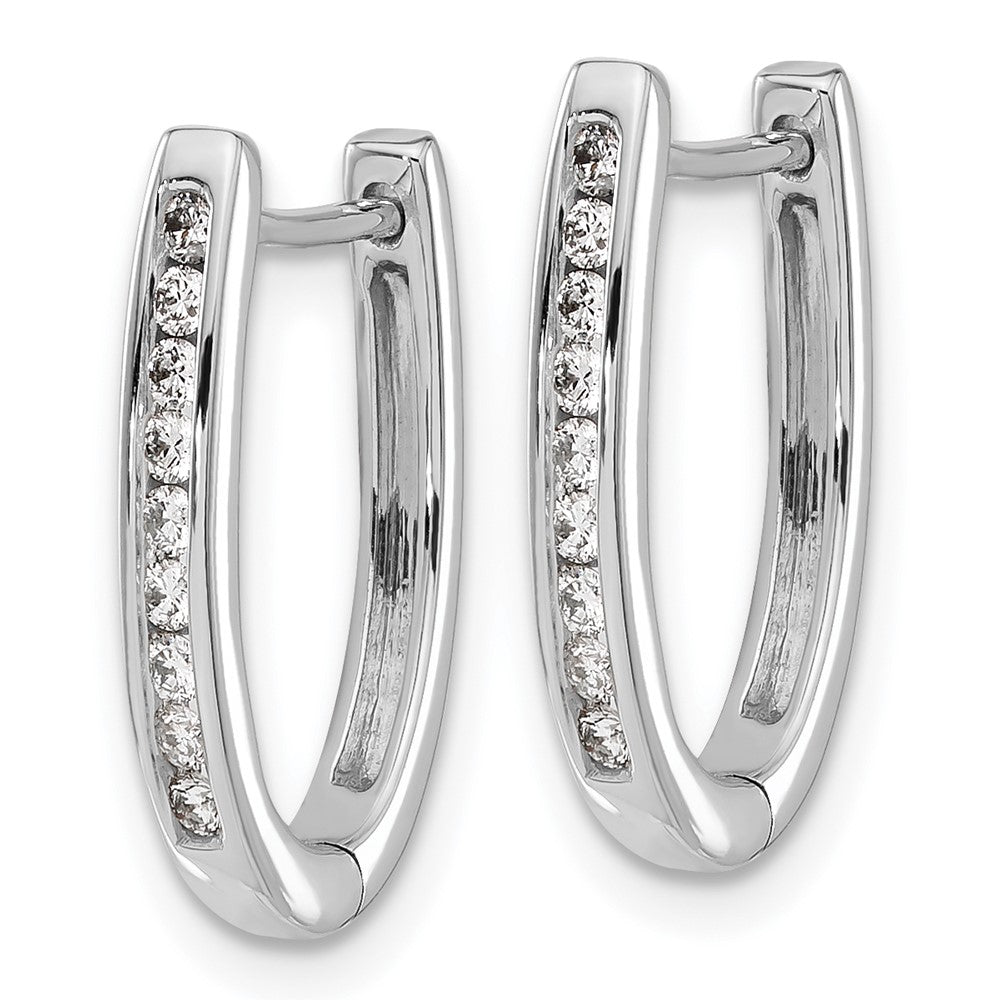 Solid 14k White Gold Simulated CZ Oval Hinged Hoop Earrings
