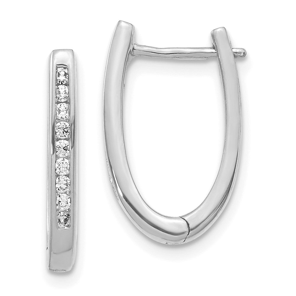 Solid 14k White Gold Simulated CZ Oval Hinged Hoop Earrings