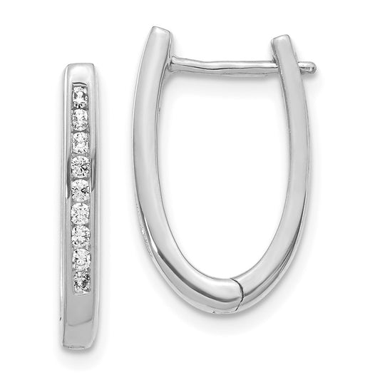 Solid 14k White Gold Simulated CZ Oval Hinged Hoop Earrings