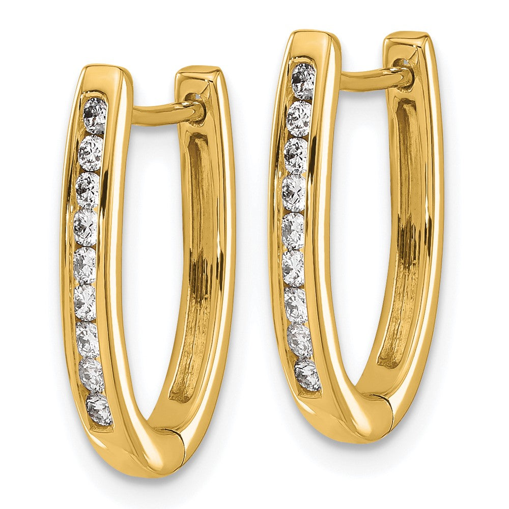 Solid 14k Yellow Gold Simulated CZ Oval Hinged Hoop Earrings