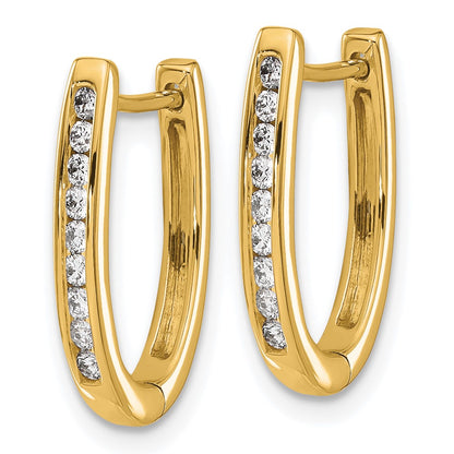 Solid 14k Yellow Gold Simulated CZ Oval Hinged Hoop Earrings