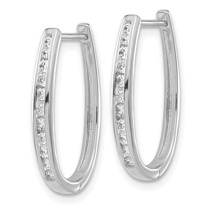 Solid 14k White Gold Simulated CZ Oval Hinged Hoop Earrings
