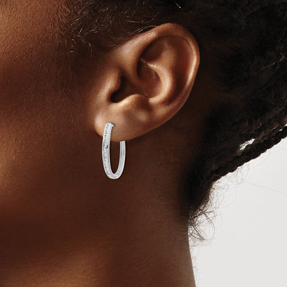 Solid 14k White Gold Simulated CZ Oval Hinged Hoop Earrings