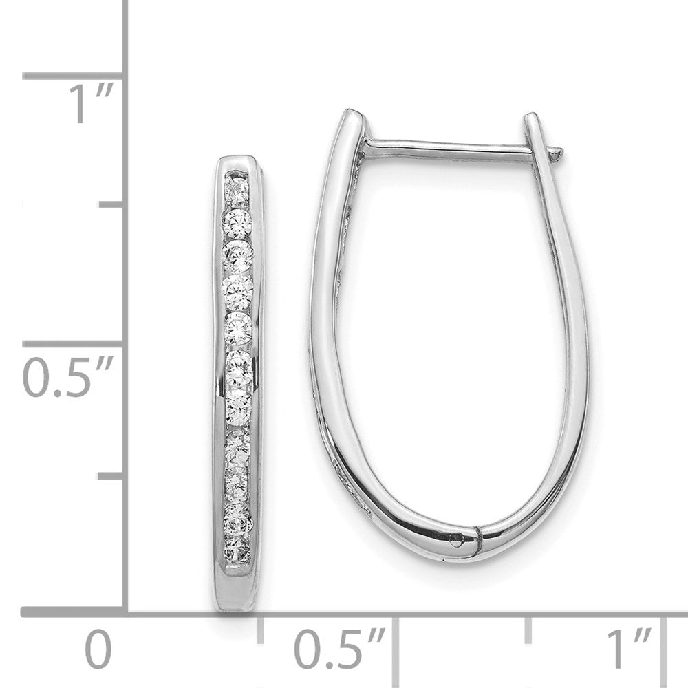Solid 14k White Gold Simulated CZ Oval Hinged Hoop Earrings