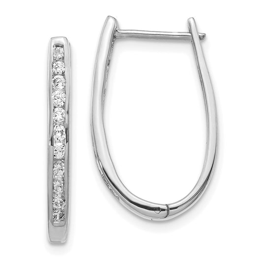 Solid 14k White Gold Simulated CZ Oval Hinged Hoop Earrings
