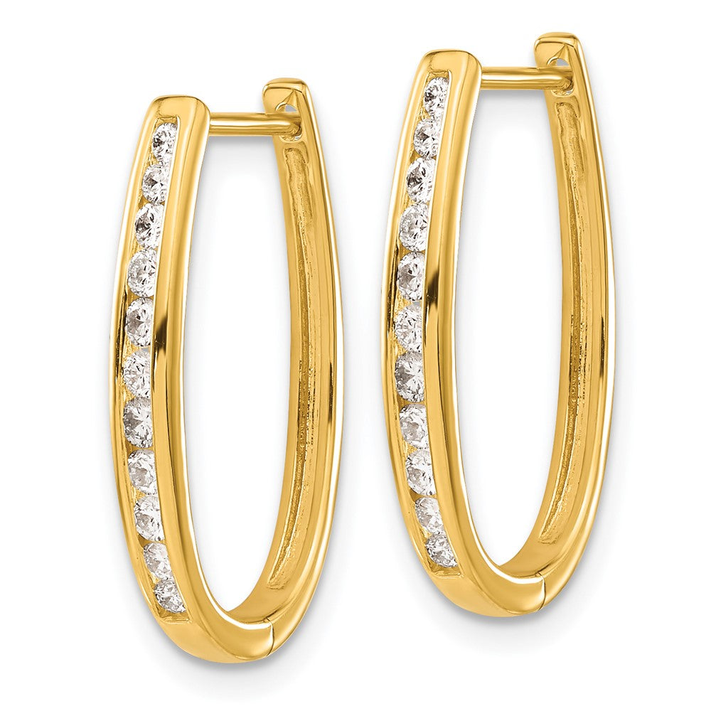 Solid 14k Yellow Gold Simulated CZ Oval Hinged Hoop Earrings
