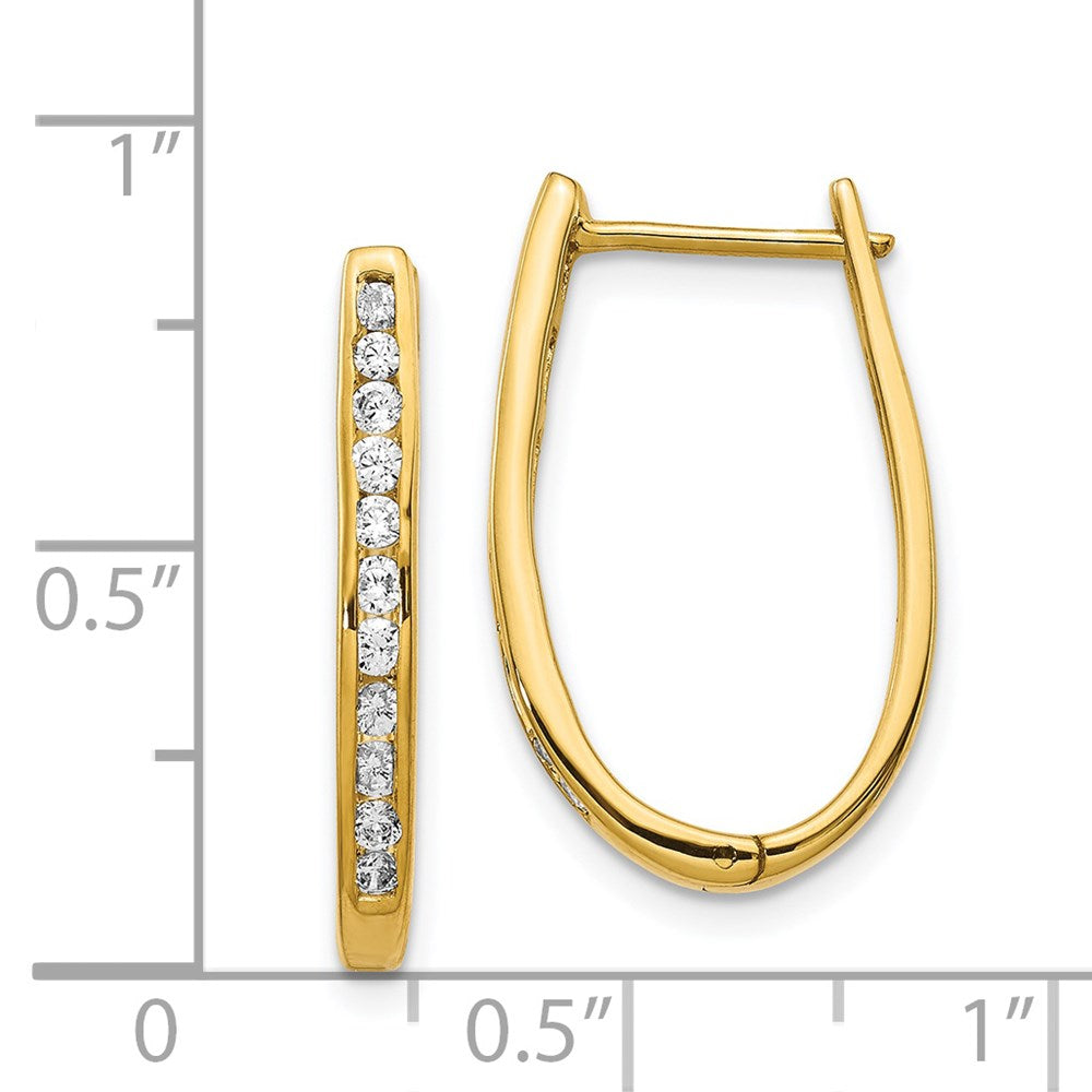 Solid 14k Yellow Gold Simulated CZ Oval Hinged Hoop Earrings