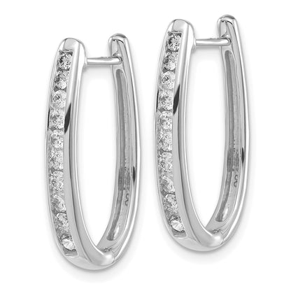 Solid 14k White Gold Simulated CZ Oval Hinged Hoop Earrings