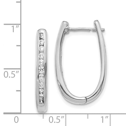 Solid 14k White Gold Simulated CZ Oval Hinged Hoop Earrings