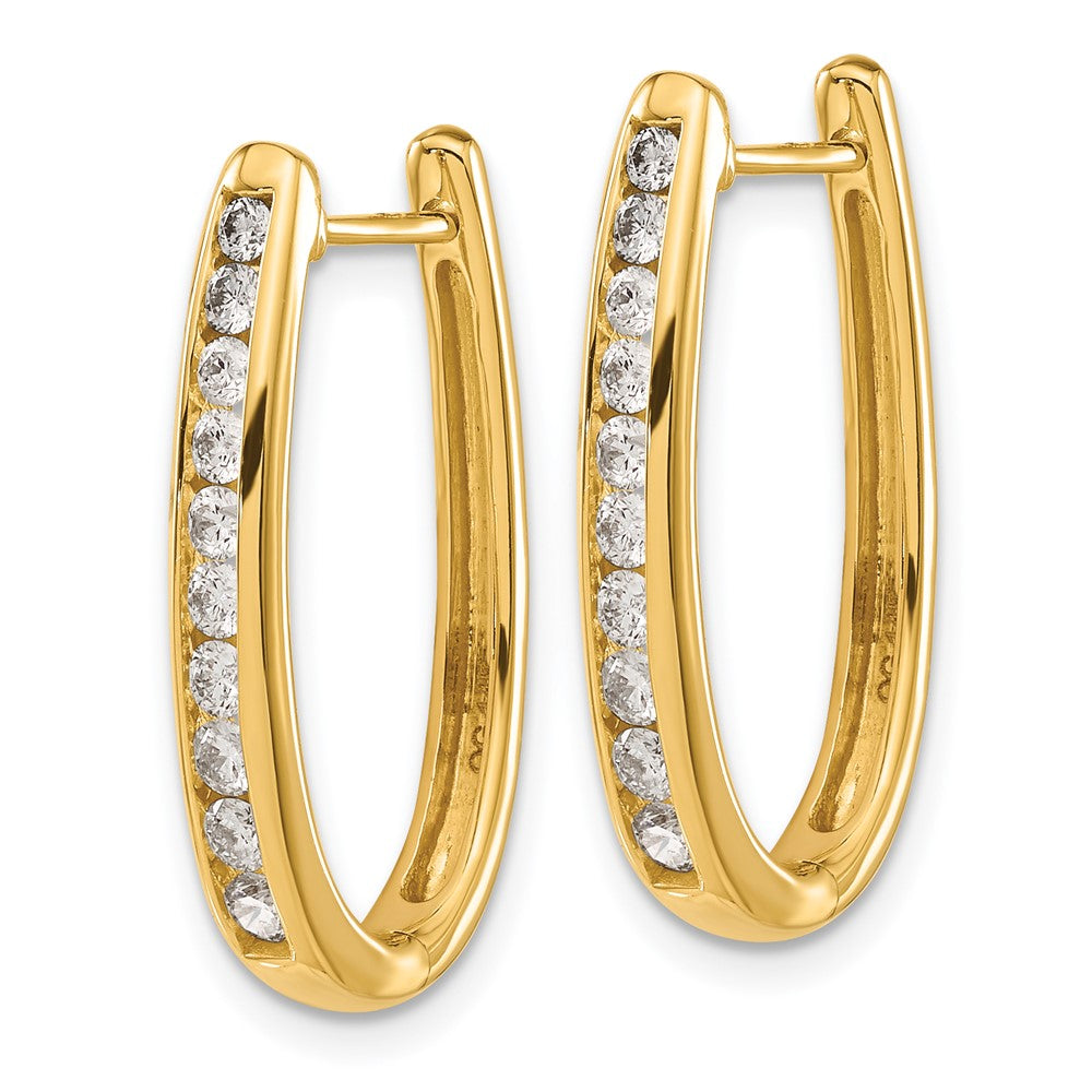 Solid 14k Yellow Gold Simulated CZ Oval Hinged Hoop Earrings