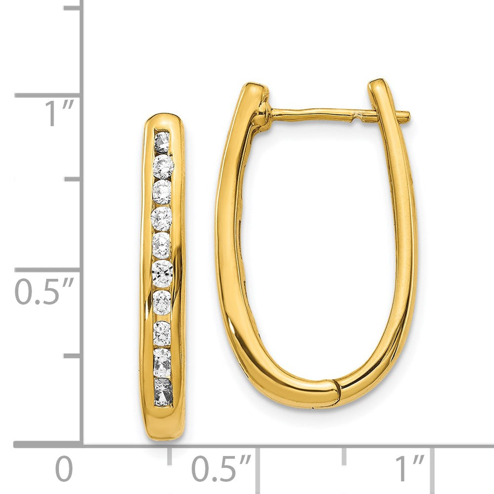 Solid 14k Yellow Gold Simulated CZ Oval Hinged Hoop Earrings