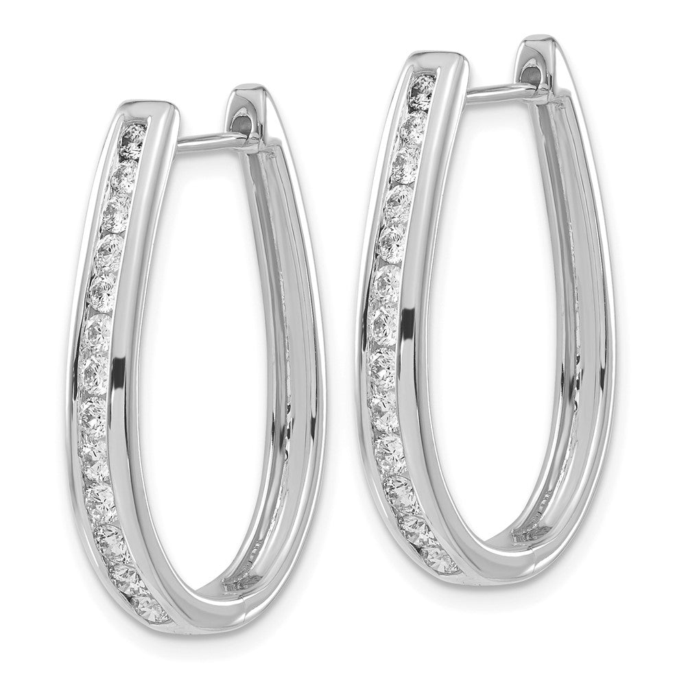 Solid 14k White Gold Simulated CZ Oval Hinged Hoop Earrings