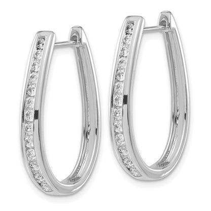 Solid 14k White Gold Simulated CZ Oval Hinged Hoop Earrings