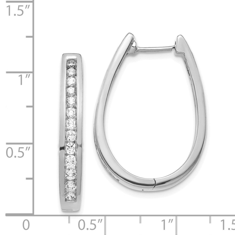 Solid 14k White Gold Simulated CZ Oval Hinged Hoop Earrings