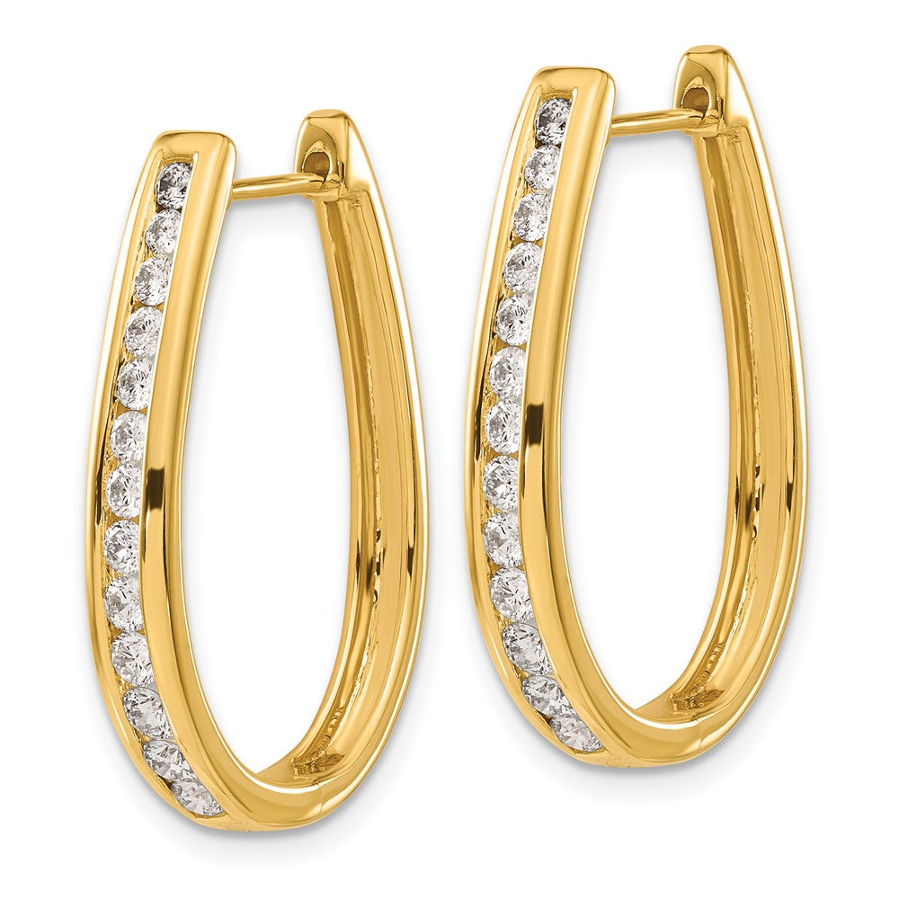 Solid 14k Yellow Gold Simulated CZ Oval Hinged Hoop Earrings