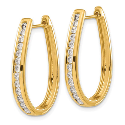 Solid 14k Yellow Gold Simulated CZ Oval Hinged Hoop Earrings