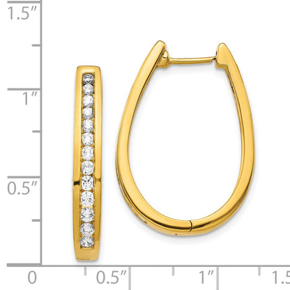 Solid 14k Yellow Gold Simulated CZ Oval Hinged Hoop Earrings