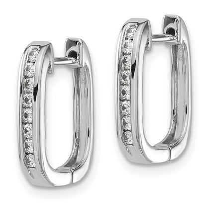 Solid 14k White Gold Simulated CZ Complete Hinged Hoop Earrings