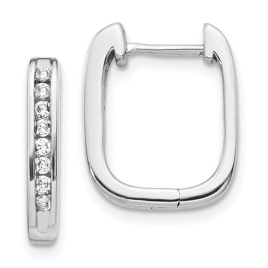 Solid 14k White Gold Simulated CZ Complete Hinged Hoop Earrings