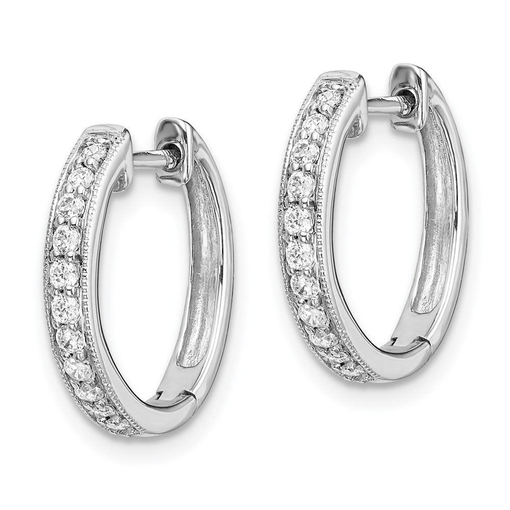 Solid 14k White Gold Simulated CZ Hinged Hoop Earrings