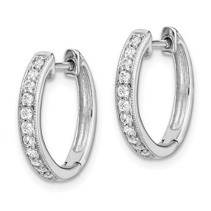 Solid 14k White Gold Simulated CZ Hinged Hoop Earrings
