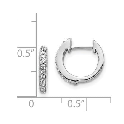 Solid 14k White Gold Simulated CZ Hinged Hoop Earrings