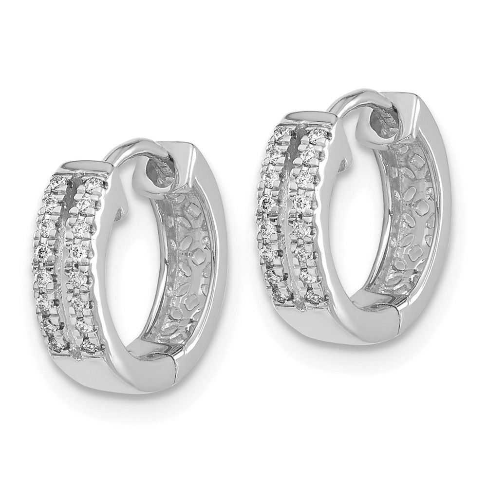 Solid 14k White Gold Simulated CZ Hinged Round Hoop Earrings