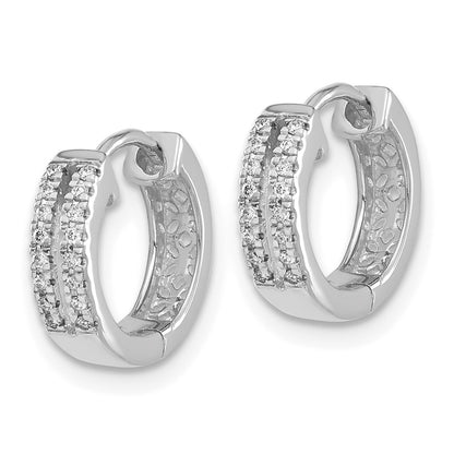 Solid 14k White Gold Simulated CZ Hinged Round Hoop Earrings