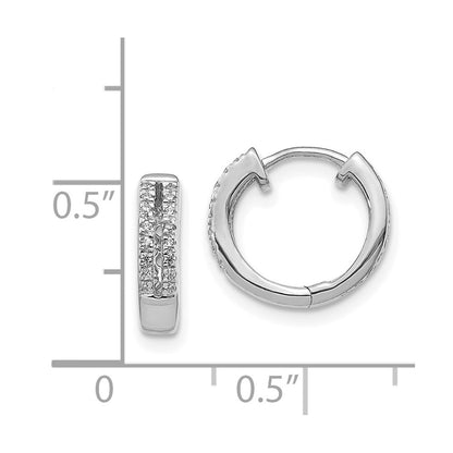 Solid 14k White Gold Simulated CZ Hinged Round Hoop Earrings